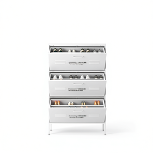 Armoire de rangement pour chaussures avec 3 tiroirs rabattables, cadre en métal blanc, organisateur d'entrée, design minimaliste moderne, meubles de salon - Product Image 1