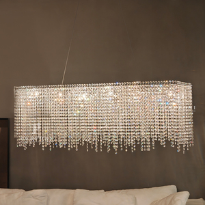 Lámpara colgante rectangular de cristal, candelabro lineal largo de cristal para comedor, isla de cocina - Product Image 5