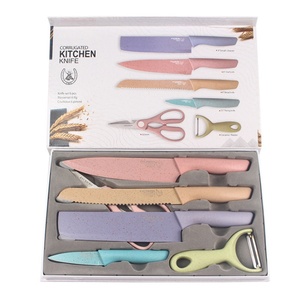6pcs <b>Macaron</b> Color Wheat Straw Fruit Vegetable Knife Scissors Stainless Steel Kitchen Knife Set - Product Image 1
