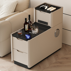 Meuble d'appoint multifonctionnel en cuir de luxe léger avec table de recharge sans fil, mobilier d'angle moderne pour salon A29 H - Product Image 1