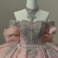 Robe de bal de soirée Jancember XS311 Princess rose à manches bouffantes et nœud pour les filles de 16 ans