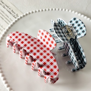Nouveau doux Plaid motif impression acétate cheveux griffe grand 10cm anti-dérapant pinces <span class=keywords><strong>à</strong></span> cheveux femmes exquis élégant Style pastoral cheveux <span class=keywords><strong>crabe</strong></span> - Product Image 3