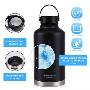 Bouteille d'eau isotherme en acier inoxydable de 64 oz pour le camping, anti-fuite, sans BPA (garde le froid 48h), avec poignée en paracorde et couvercle à paille, noire - Product Image 2