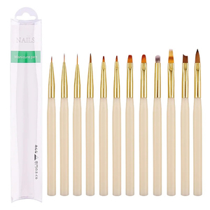Pinceau à ongles blanc à manche hexagonal pour gel, ombrage, mélange de pigments, liner, détails, peinture acrylique 3D, pinceau demi-lune biseauté pour French manucure - Product Image 6