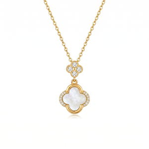 Ensemble de bijoux trèfle porte-bonheur classique noir et blanc avec chaîne en acier inoxydable - Product Image 5