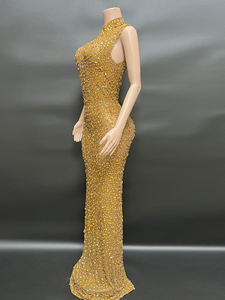 دروبشيب فاخر ذهبي طويل فستان حفلات رقص متألق أحجار فساتين سهرة لحفلة موسيقية ليلية - Product Image 5