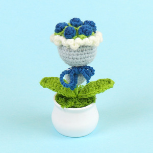 Jarrey <span class=keywords><strong>Bouquet</strong></span> de fleurs de rose crocheté fait à la main dans des pots pour la décoration de voiture bureau bureau mariage pièce maîtresse tableau de bord style - Product Image 3