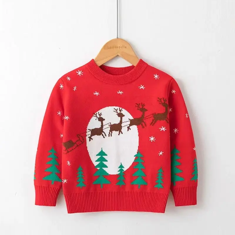 Individueller FNJIA Kinderstrick Weihnachtspullover Herbst und Winter Weihnachten Jacquard Pullover Jungen und Mädchen Weihnachtspullover