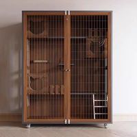 Vente en gros et sur mesure : Villa moderne en bois pour chat - Cage d'intérieur multi-étages avec porte en treillis métallique ventilé, roues et zones de jeu