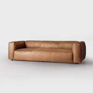 Nordic modern leather sofa living room hotel casual in-line sofa American retro oil wax leather three-person sofa custom