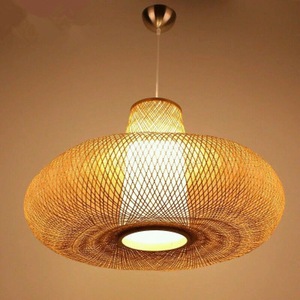 Bamboo Woven Pendant <b>Light</b> Round Led Chandelier For Home <b>Dining</b> Room Decor 60x50cm Single Head Ceiling Lamp - Product Image 1