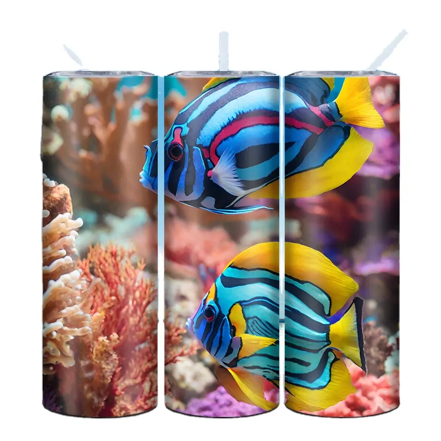 3D-Aquarium Skinny Tumbler mehrfarbige Fische Korallenriffe Unterwasser Ozean gerader Becher 20 Unzen Müttertag Rückkehr in die Schule Geschenke