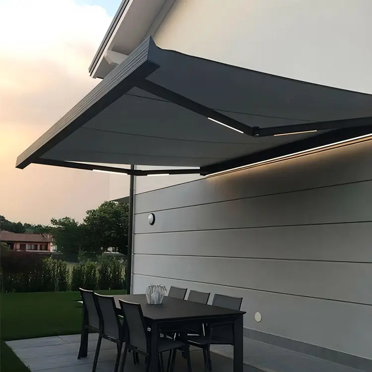 Electric Retractable Cassette Door Canopy Awning Motorized Vertical Awning Outdoor With Led Light For Patio