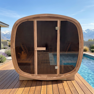 Sauna Exterior Personalizada de Fábrica para 2-4 Personas, Sauna de Barril de Madera de Cedro Sólida Impermeable con Calentador Eléctrico - Product Image 2