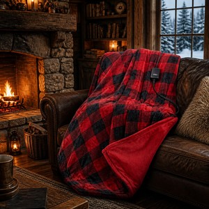 Plaid chauffant réversible en flanelle double couche à carreaux 50*60 pouces, <span class=keywords><strong>4</strong></span> niveaux de chaleur, arrêt automatique après <span class=keywords><strong>4</strong></span> heures, certifié ETL, lavable - Product Image 1