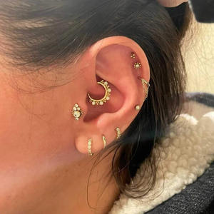 14K Solid <b>Gold</b> Bezel Set Natural Diamond Daith Piercing Fine Jewelry. - Product Image 4