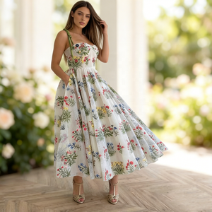 <span class=keywords><strong>Abito</strong></span> Sexy con <span class=keywords><strong>Spalline</strong></span> <span class=keywords><strong>Incrociate</strong></span> e Schiena Scoperta, Vestito Ricamato - Product Image 2