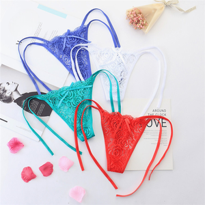Strings en Dentelle Sexy à Nouer pour Femme, Culotte Transparente Évidée, Lingerie Réglable à Liens Latéraux, Tanga - Product Image 3