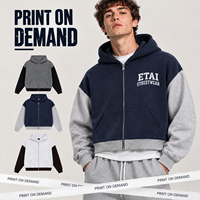 Sweat à capuche zippé décontracté court ETAI, personnalisable avec logo, color block, entièrement zippé, unisexe, en tissu Air Layer pour homme