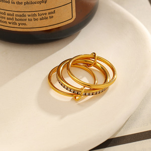 Stainless Steel <b>Ring</b> <b>Set</b> Gold Plated Geometric Design Channel Setting Jewelry for <b>Women</b> - Product Image 1