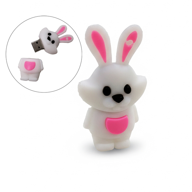 Cute PVC Animal Rabbit-Shaped Flash Disk Cartoon USB 2.0 Flash Drive 4G 8G 16G 32GB USB Memory Stick Wholesale Cartoon Pendrive