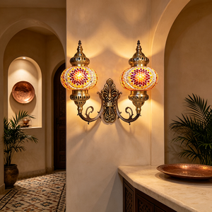 Turkish Mosaic Glass Wall Sconce Antique Bronze Double Light Handmade Bohemian Wall Lamp for Living Room Bedroom Hallway Decor - Product Image 5