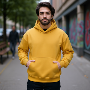 Sudadera con Capucha Personalizada para Hombre, Corte Regular, Mezcla de Algodón y Poliéster, Color Mostaza, Impresión de Logotipo Personalizado, Servicio OEM Disponible - Product Image 2