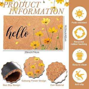 Felpudo de fibra de coco natural de verano, alfombrillas Hello <span class=keywords><strong>Mats</strong></span> de bienvenida de verano para puerta delantera, alfombrillas decorativas antideslizantes para entrada de cocina - Product Image 4