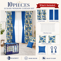 Sıcak Satış Premium 10 Parça Lüks Baskılı Karartma Perde Seti, Oturma Odası için Şeffaf 190GSM Pencere Perdeleri ile