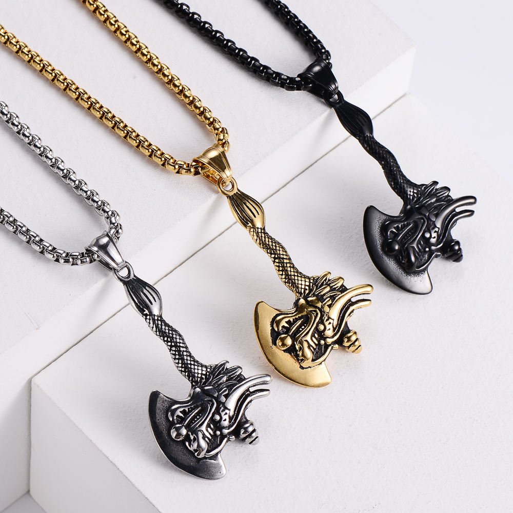 Factory Price Wholesale Hip Hop Style Jewelry Accessories High Quality  Stainless Steel Axe Dragon Pattern Pendant Charms