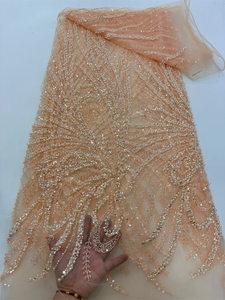 Tela de Encaje con Cuentas NI.AI, Tela de Red con Flores y Lentejuelas, Tela Bordada Asoebi para Vestidos de Fiesta - Product Image 2