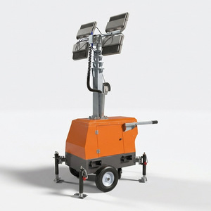 Torre de Luz LED Móvil de 9m de Altura, Base de Acero Naranja, Alimentación CA, para Construcción e Iluminación de Emergencia - Product Image 3