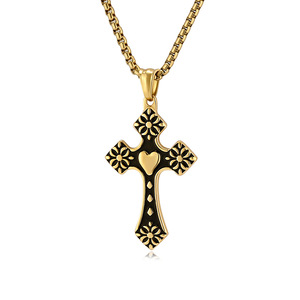 Retro Heart <b>Cross</b> Pendant Necklace Stainless Steel Unisex Fashion Jewelry - Product Image 5