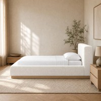 Cadre de lit rembourré en tissu bouclé moderne, lit plateforme en tissu doux avec base en bois pour chambre à coucher, hôtel, appartement, meubles