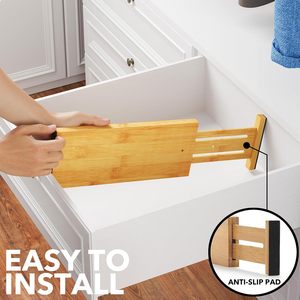<b>6</b> Pack Expandable Bamboo Spring Loaded Dresser <b>Drawer</b> Dividers for Clothing Wood Adjustable <b>Drawer</b> Organizers for Kitchen - Product Image 5