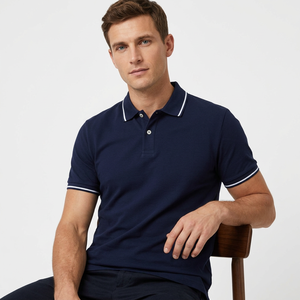 Polo en coton pour homme à manches courtes avec col contrastant, t-shirt décontracté pour le sport - Product Image 3
