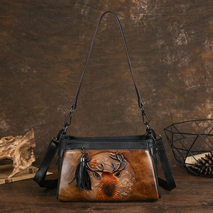 Sac Ando vintage en cuir de vache véritable gaufré motif cerf, sac à bandoulière pour femme - Product Image 3