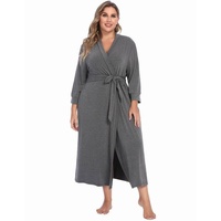 Robe de chambre en modal pour femme, col en V, manches longues, ceinture à nouer, robe de nuit, vêtement de détente, kimono, peignoir