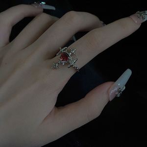 Punk Aesthetic Red Zirconia Heart Cross Open <b>Ring</b> Women Hip Hop Grunge Halloween Aesthetic Gothic Rhinestone <b>Adjustable</b> <b>Ring</b> - Product Image 4