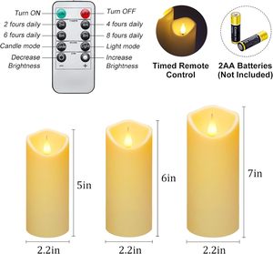 Bougie pilier sans flamme à piles tige cire bougie électronique scintillante avec télécommande déco de noël lumière de bougie LED - Product Image 2
