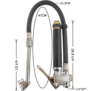 12 Inch Tire Inflator with Flexible Air Pressure Gauge 20-120 PSI Dual Head Chuck Aluminum Body Brass Valves - Product Image 6