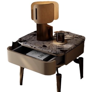 Mesa de <span class=keywords><strong>Noche</strong></span> Moderna y Minimalista de Acero Inoxidable Multifuncional con Superficie de Piedra, Mueble para Dormitorio - Product Image 5