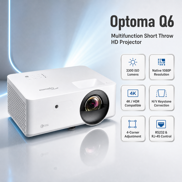 Optoma Q6 3300ISO Multi Function 1080P Full HD Short Throw Projector 4K HDR Support Golf Projectors for Business&Education
