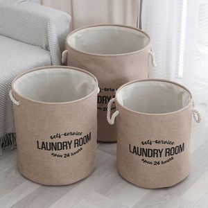 <b>Large</b> Cotton Fabric Folding Laundry <b>Hamper</b> Bucket Burlap Canvas Storage Bask - Product Image 3