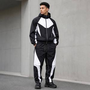 Clothing Manufacturer Custom Nylon Windbreaker <b>Retro</b> Y2K Sporty Full Zip Jacket And Joggers Pants Men's <b>Tracksuit</b> Set - Product Image 3