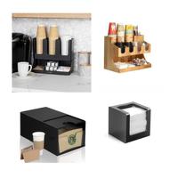 SUNMAX Distributeur de tasses à café et porte-couvercle avec poches à paille et condiments Caddy de bar en plastique