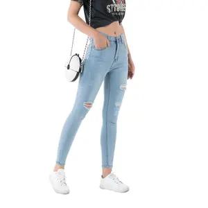 pants rings Suppliers-Z91892B 2021 Newest Style Sexy Elastic Washed Denim Women's Jeans with Foot Ring