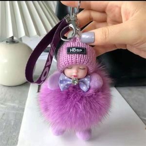 Cute Baby Doll Toy DropshipCute Sleeping Baby Doll <b>Key</b> <b>Chains</b> for Women Bag Toy <b>Key</b> Ring Fluffy Pom Pom Faux Fur Plush <b>Key</b> - Product Image 2