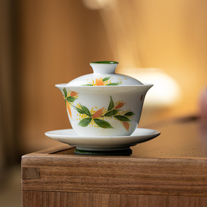 Hand Painted Osmanthus Three Piece Gaiwan Porcelain <b>Tea</b> Bowl With Lid Kung Fu <b>Tea</b> <b>Set</b> Household Use - Product Image 3
