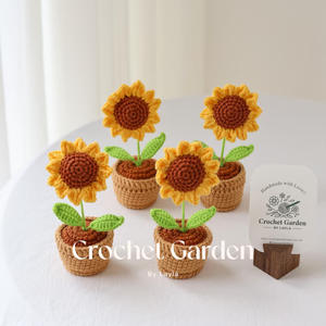 Fleurs artificielles <span class=keywords><strong>de</strong></span> tournesol <span class=keywords><strong>au</strong></span> <span class=keywords><strong>crochet</strong></span> faites à la main pour pots décoratifs <span class=keywords><strong>de</strong></span> Noël jardinières couronnes et plantes - Product Image 3